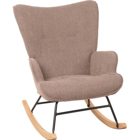 [NEUWERTIG] Schaukelstuhl HHG-728, Schwingstuhl Relaxsessel Fernsehsessel, Massiv-Holz Metall Stoff/Textil 320g/m² braun