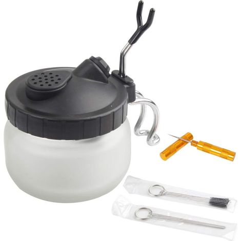 BD-778 Kit de nettoyage complet pour aérographe comprenant 1 pot de nettoyage avec support, 5 brosses de nettoyage, 5 pics de nettoyage et 1 aiguille de lavage (1/4)