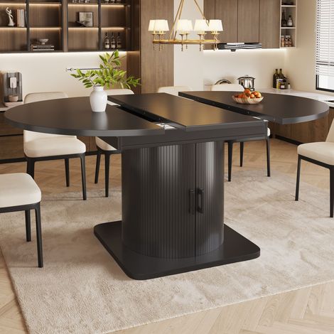 DESMIU Table extensible avec rangement, 4 modes, 1 espace ouvert, pour salle à manger, noir, 118 × 118 × 76 cm (1/4)