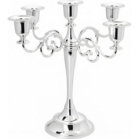 Chandelier Bougeoirs à 5 Bras, 27 cm, Argent, Alliage de Zinc, pour Décoration de Fête, Mariage, Table à Manger (1/5)