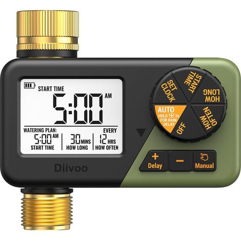 Automatic Watering Timer with Brass Inlet, IP66 Waterproof Watering Timer, Large LCD Display, Rain Delay, Manual Watering for Lawn and Garden Grand Écran LCD, Retard de Pluie, Arrosage Manuel/ Automa (1/5)