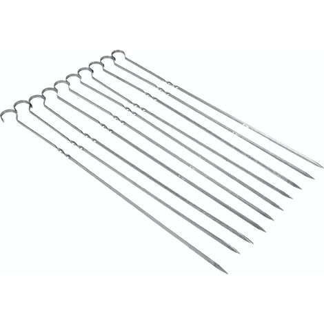 Lot de 10 brochettes plates en acier inoxydable pour barbecue, grillade, cuisson longue, style aiguille (1/5)