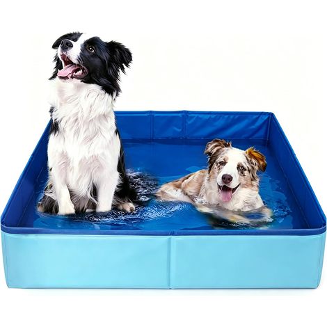 Dog Swimming Pool 50 x 50 x 10 cm Foldable Blue Small Cat Pool Portable Small Dog Paddling Pool, Pet Bathing Pool, Bath and Playground, Square (1/5)