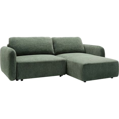 Divano letto angolare destro in tessuto ciniglia verde abete - PLUFATI (1/5)