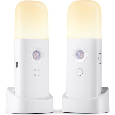 Due luci notturne a LED con sensore di movimento, raggio di rilevamento di 5 metri, regolazione della luminosità su 5 livelli - supporta la ricarica tramite USB-C. Adatte per camere da letto, bagni e 