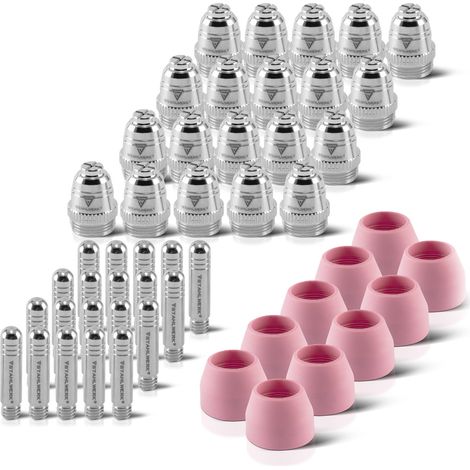 STAHLWERK AG-60 Plasma Accesorios Piezas de Desgaste Boquillas de Plasma + Electrodos + Tapones Cerámicos para Sopletes de Plasma AG-60 / SG-55 CUT, Set 50 piezas (1/5)