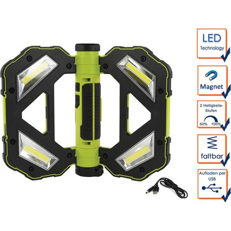 Akku Arbeitsleuchte Butterfly mit Magnet - Taschenlampenfunktion USB Ladekabel (1/5)