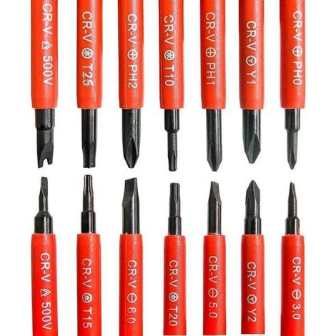 7pcs Kit tournevis électrique 14 en 1 - Isolé Embout interchangeable - Réparation électricien (1/4)