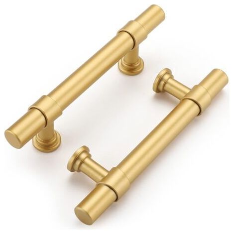 2 gold handles for cabinets and drawers. Hole spacing: 96 mm. Made from aluminum and zinc alloy. Screws included. (1/5)