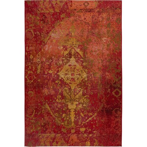 Tapis vintage rouge jacquard intérieur extérieur chauffant - rouge bordeaux avec touches dorées (1/3)