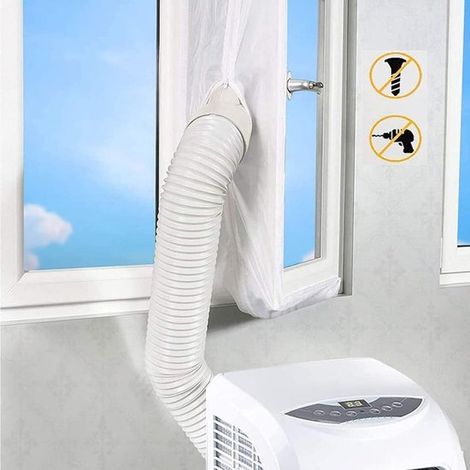 Cache-fenêtre - 400 cm - Kit d'étanchéité pour climatiseur portable - Joint double tuyau - Fixation Velcro - Joint d'étanchéité - Fenêtre et porte - Universel - Facile à assembler (1/5)