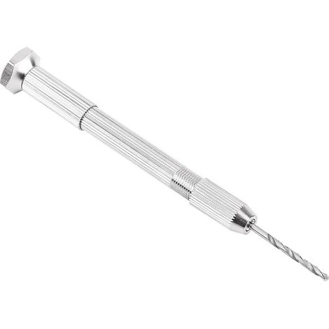 Perceuse hélicoïdale manuelle argentée avec 10 forets HHS, outil de perçage pour la réparation de circuits imprimés et de montres. (1/5)