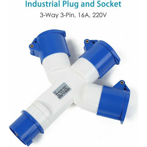 Adaptador de 3 enchufes, 3 polos, 16 A, 220 V, industrial, IP44. Conector multitoma para caravanas, autocaravanas y embarcaciones, obras de construcción. Divisor de enchufes industriales.