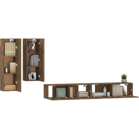 Set di mobili credenza TV soggiorno camera da letto soggiorno 4 pezzi rovere affumicato legno ingegnerizzato marrone 020024795