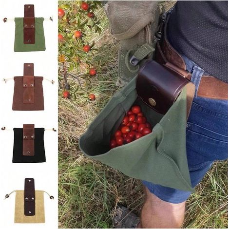Sac de cueillette extérieur en PU, sac à ceinture pour la cueillette des fruits, sac à cordon, sac de rangement pliable en toile pour le jardinage et les récoltes (Vert) (1/5)