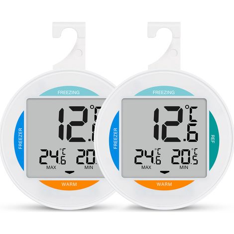 Juego de 2 termómetros digitales para refrigerador con clasificación de impermeabilidad IP65, registro de temperatura máxima/mínima, pantalla LCD, se pueden colgar o colocar sobre una superficie. (1/5)