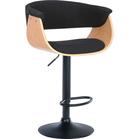Sgabello bar dal design moderno, seduta regolabile in altezza e girevole in tessuto nero, scocca in legno e metallo nero 100005454