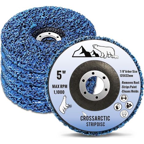 Lot de 5 disques abrasifs CSD de 125 mm - Bleu - Disques abrasifs en nylon épais pour enlever la peinture et la rouille pour meuleuse d'angle (125 mm x 22 mm) (1/5)