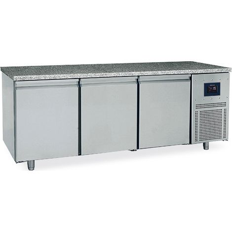 Table Congélateur Pâtisserie 3 Portes 600X400 mm, Plan En Granite Avec Dosseret, -10°/-22°C - Wifi - Virtus - BNZ0008/FN