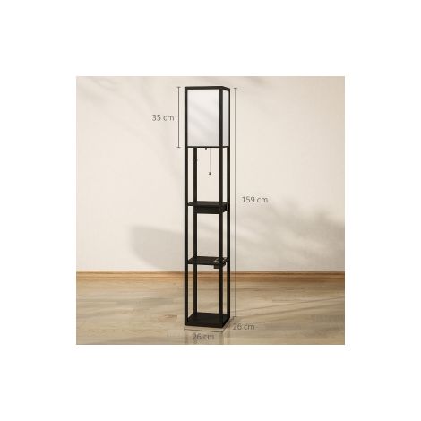 Lampadaire blanc et noir à 3 étagères avec abat-jour en tissu, douille E27 et ports USB-A et USB-C pour salon, chambre et bureau (1/5)