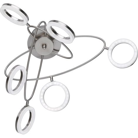 Plafonnier dimmable Plafonnier LED salon avec spots mobiles, nickel mat, 6x 4,5W 6x 320lm blanc chaud, LxH 60 x 30 cm Wofi 9295.06.64.6100