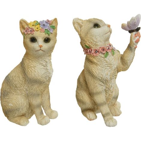 STATUA GATTO SEDUTO CON FIORI 10,5CM MARRONE MODELLO ASSORTITO