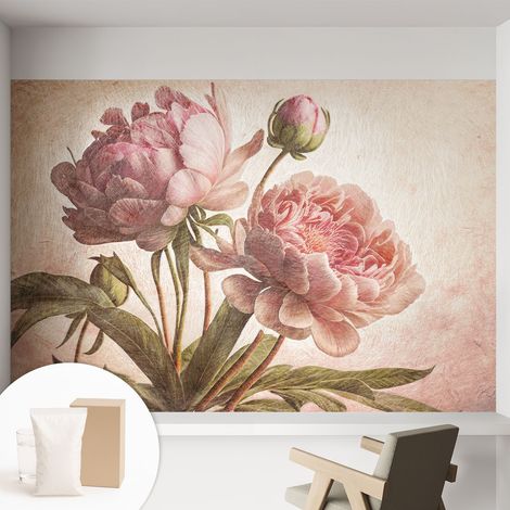 Papier peint intissé à motifs décoratifs pour salon chambre et bureau Décoration murale élégante avec colle Pivoines délicates 152x104 cm (1/5)
