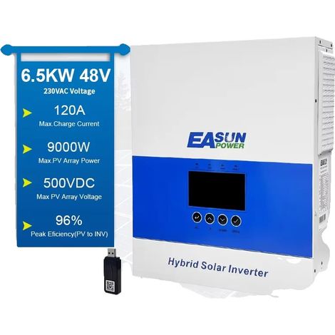 Inversor solar híbrido, MPPT de 120 A, monitorización WiFi, SMS 6.5KP (1/2)