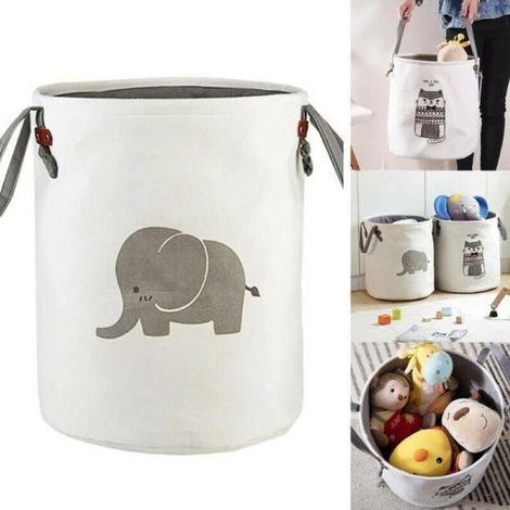 Panier à linge pour enfants Inwagui, panier de rangement pour jouets de bébé, panier de rangement rond pliable en tissu avec poignées - Ours gris (1/5)