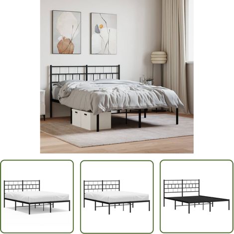 The Living Store Cadre de lit métal sans matelas avec tête de lit noir 140x190cm - Cadre De Lit - Lit Double - Lit Metal - Lit Avec Têted Lit - Sommier (1/5)