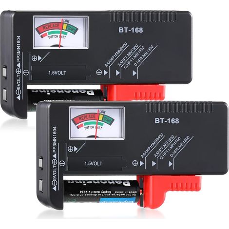 2 Pièces Testeurs de Batterie Cde Piles Universel Domestique Controleur de Piles Auditives Testeur de Tension Batterie pour Piles AA, AAA, C, D, 9 V, 1,5 V et Bouton (1/5)