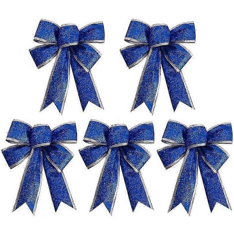 Lot de 5 nœuds décoratifs scintillants en ruban bleu pour sapin de Noël (1/4)