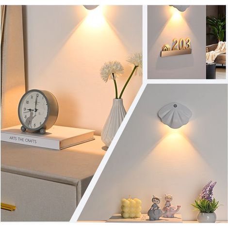 Lampe de nuit sans fil LED à détecteur de mouvement Lampe murale USB rechargeable 3 couleurs Couloir Escalier Adsorption Lumières décoratives d'intérieur Chambre à coucher Salon Den-White (1/5)