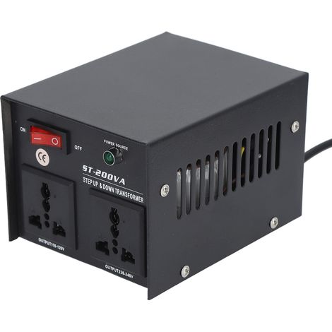 Convertisseur de tension/transformateur élévateur/abaisseur 200 W. Appareils compatibles : 110-120 V, 220-240 V. Prise standard européenne. (1/5)