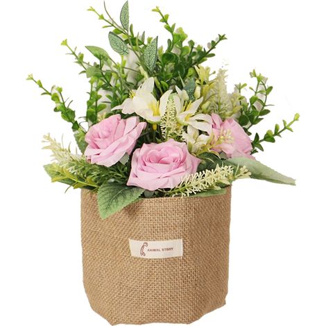 【Sac mural en lin à motif de roses roses et d'eucalyptus】Sac en lin orné d'un motif floral créatif, d'une rose artificielle décorative à suspendre, sac de rangement, à poser sur une porte, un mur ou u (1/2)