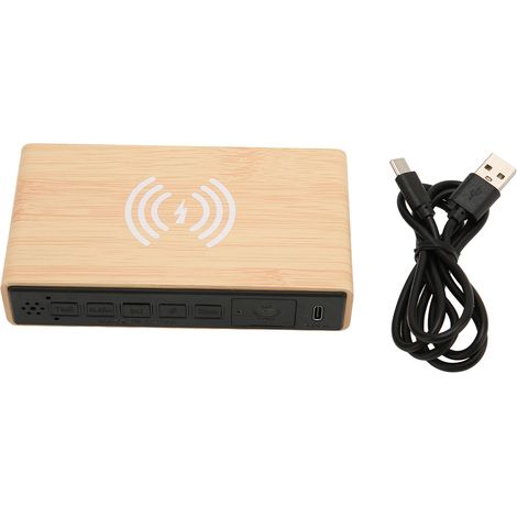 Réveil numérique en bois avec charge sans fil, variateur 3 niveaux, horloge LED bois (1/5)