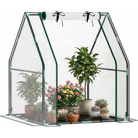 Serra esterna con porta zip, base impermeabile, telaio acciaio trasparente, 90x90x105 cm