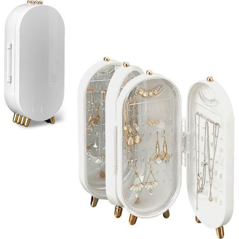 D'Affichage Organisateur BoîTe à Bijoux,PréSentoir Boucles D'Oreilles Pliable En Acrylique,BoîTe à Bijoux Pliable En Plastique,Collier PréSentoir Avec Miroir,Pour Boucles D'Oreilles,Colliers (blanc) (1/5)