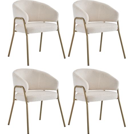 Silla de comedor blanca de pelo sintético con patas doradas, juego de 4 (1/5)