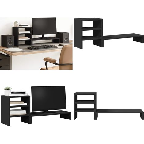 Supporto Monitor con Organizzatore Nero in Truciolato - Organizzatore scrivania - Monitor supporto