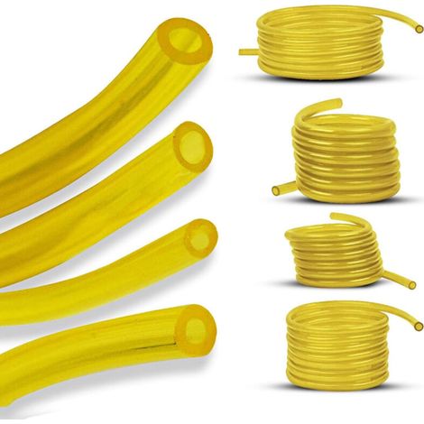 Tuyau d'essence en 4 tailles pour coupe-bordures, tronçonneuses, souffleurs, tondeuses à gazon et autres outils électriques à petits moteurs 2 temps Poulan, Craftsman, etc. - Jaune - Lot de 4 (1/5)