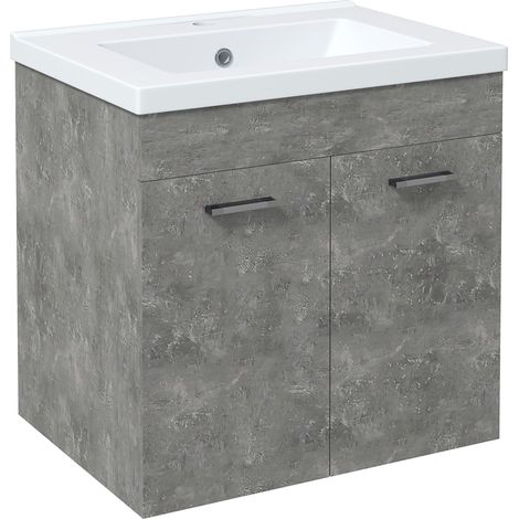 Mobilier de salle de bain avec évier en céramique Meuble mural avec 2 portes Étagère réglable 60x45,5 x 60 cm Gris (1/5)