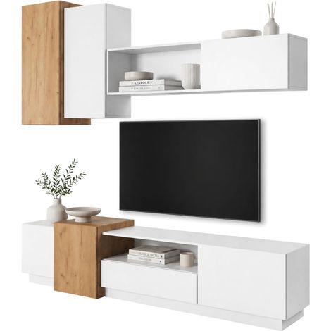 Wandregal Kamolofa, Modulares Wohnzimmermöbel, 8 Regalböden, 13 Fächer, Weiß