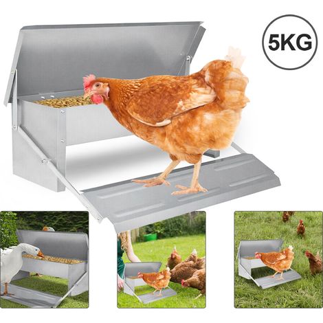SWANEW Futterautomat Hühner 5kg - Hühner Futterspender aus Verzinkter Stahl für Geflügel, wasserdicht und rattensicher (1/5)