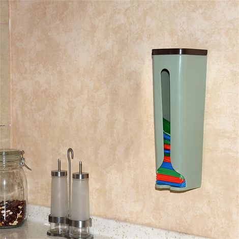 Organisateur de Sacs Plastiques avec Double Support Autocollant Professionnel pour Cuisine (31x10x10cm / Vert) - 2 Pièces (1/4)