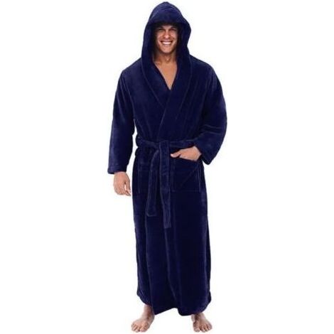 Peignoir d'hiver pour homme, châle allongé en peluche, vêtement d'intérieur, robe à manches longues, manteau, robe pour homme, bleu, XL