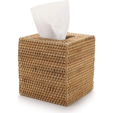 Porte-serviettes - Rotin Naturel - Carré - Pour Serviettes Carrées Standard - Usage Intérieur Bureau Voiture - 1 Pièce (1/5)