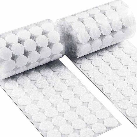 Scratch Autocollant Rond, Cercles avec Crochets et Boucles Auto-adhésifs 500 Paires Monnaies Arrière Hook & Loop Pastille Adhésif, Blanc (15mm) (1/4)