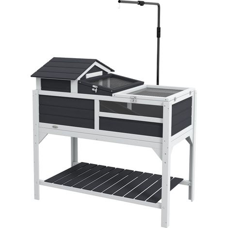 Wooden Tortoise Enclosure, Tortoise Tank w/ Adjustable Lamp Holder, Openable Lid, Removable Main House Grey (1/5)