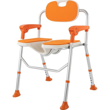 Sgabello da doccia con apertura igienica, sedia da doccia regolabile in altezza con schienale e braccioli, supporta fino a 150 kg, sedia da bagno per anziani e donne incinte (1/5)